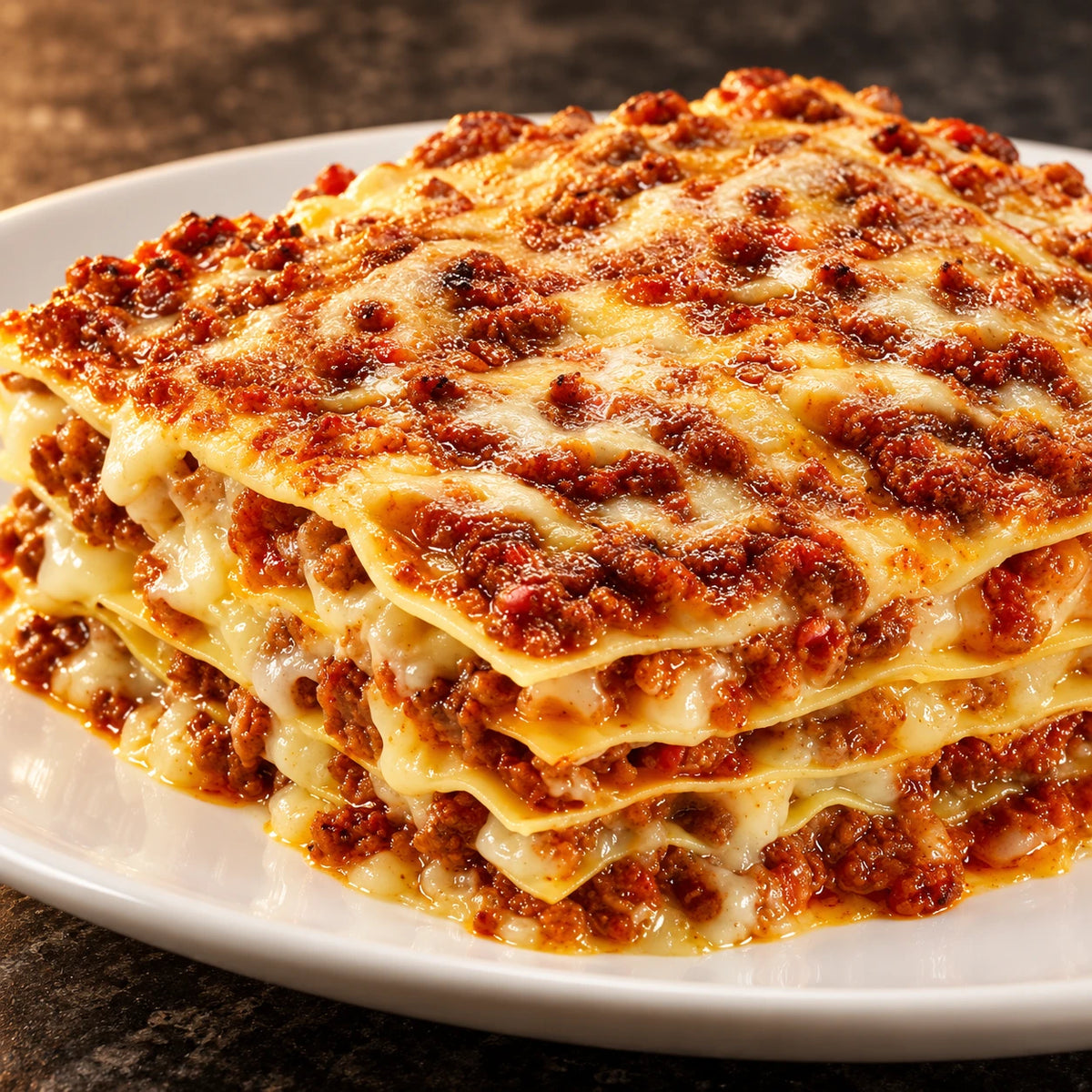 Close-up van Lasagne Emiliane op een wit bord