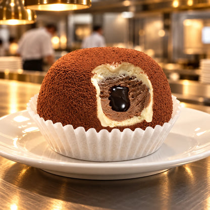 Tartufo en un plato en una cocina profesional