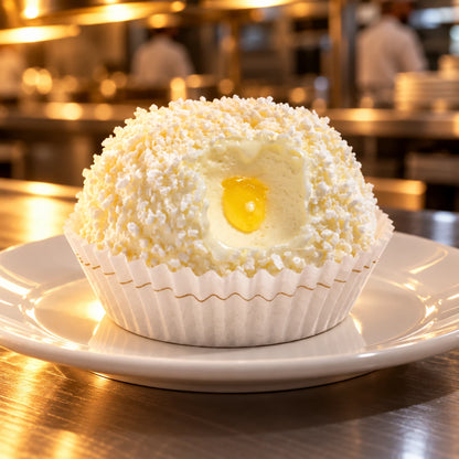 Tartufo limoncello en un plato en una cocina profesional