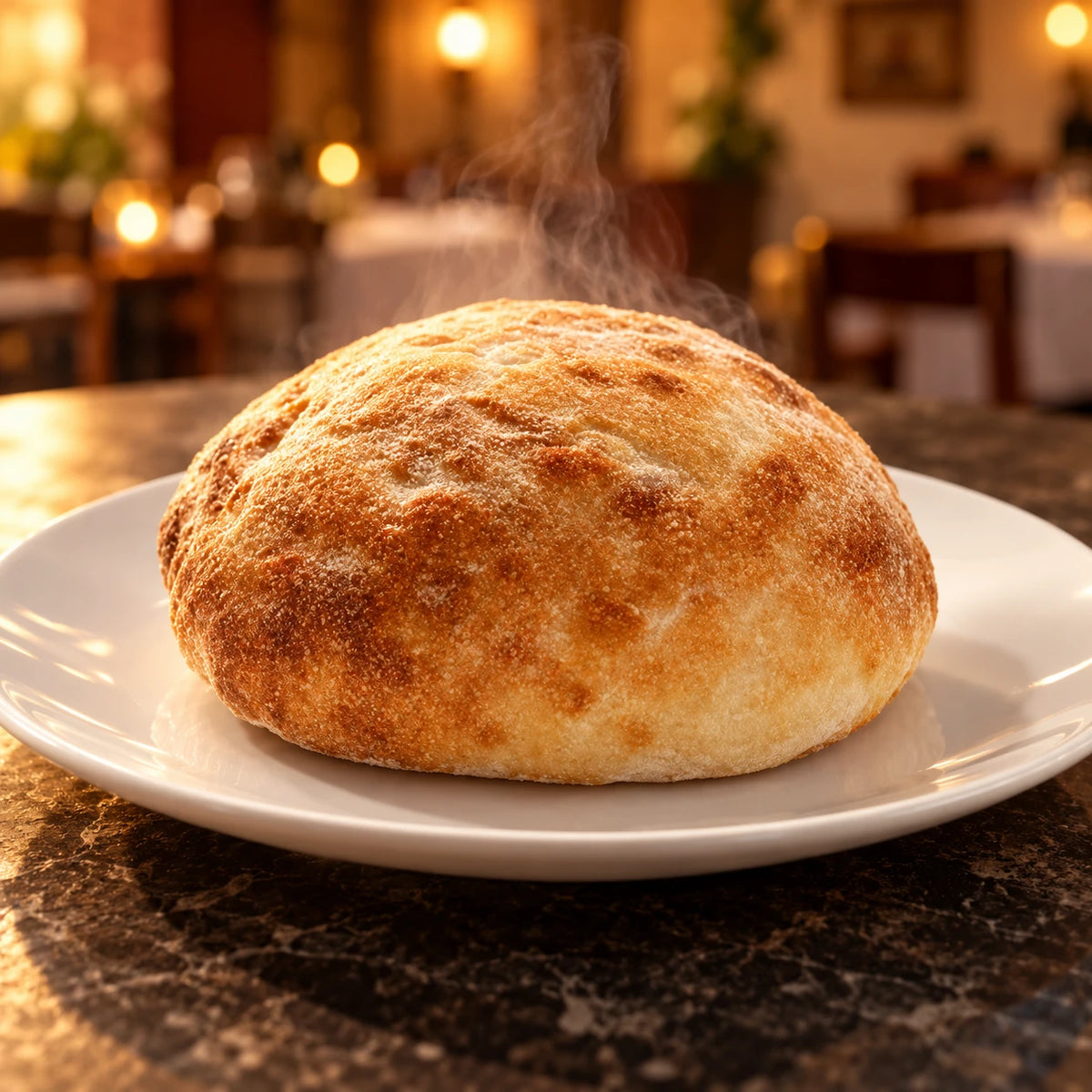 Panpizza Bun 120 g, humeante, servido en un restaurante