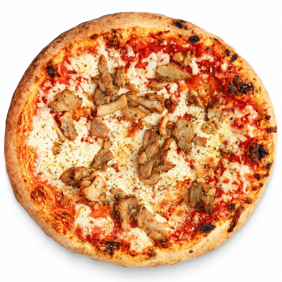 Pizza Chicken Kebab 29 cm, recortada sobre fondo blanco