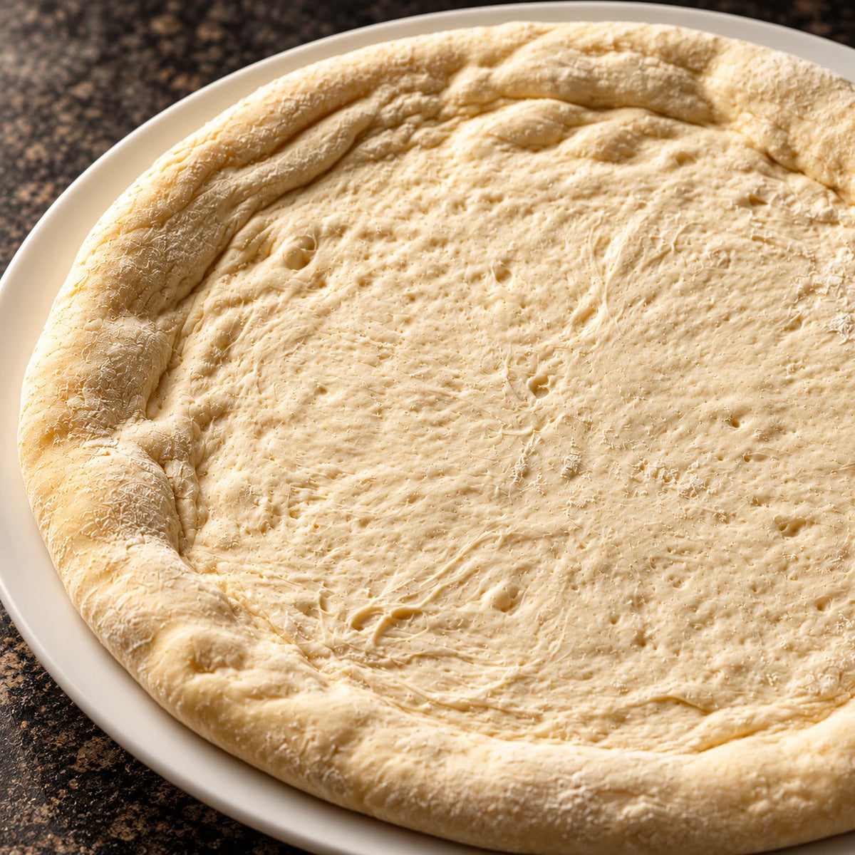 Pizzaboden 32 cm, Nahaufnahme von Rand und Teigfläche