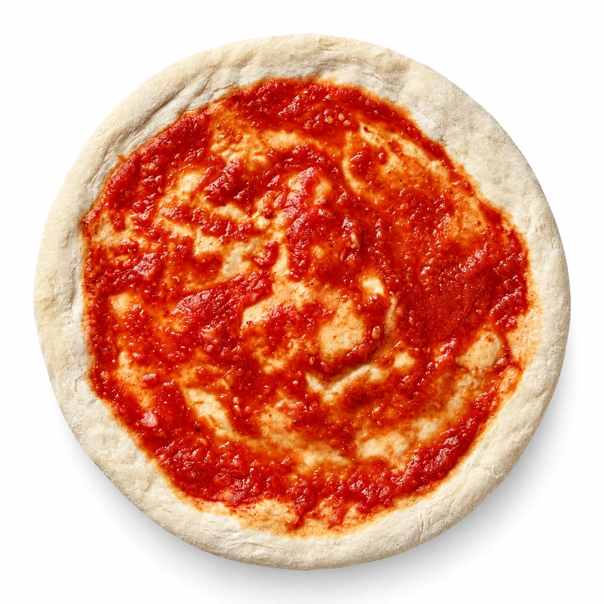 Pizza base with tomato sauce 32 cm, isolated on white
