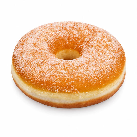 Rosquilla de azúcar XXL con azúcar granulado sobre fondo blanco